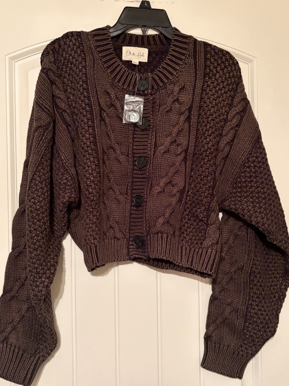 Oli & Hali Brown Cable-Knit Button Cardigan